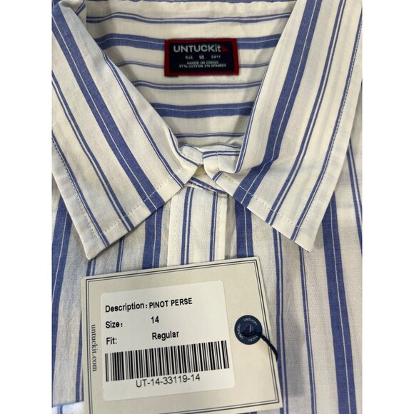 NWT women's l/s shirt UNTUCKit size 14 white blue stripe NEW - Picture 3 of 3